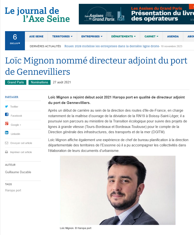 Lu dans le Journal de l'Axe Seine du 27 août 2021