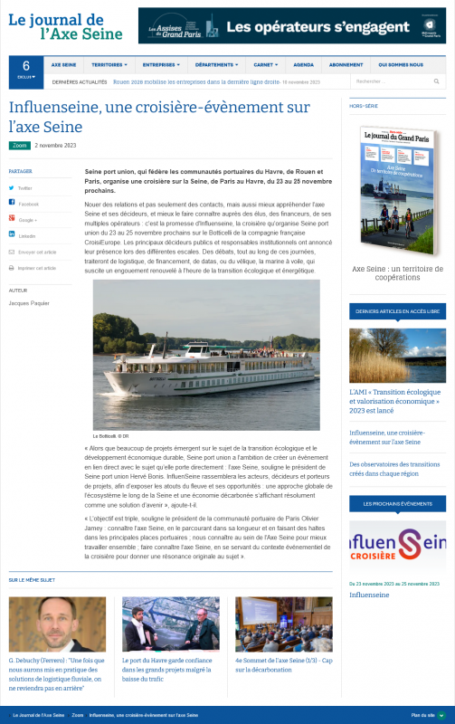 LU DANS LE JOURNAL DE L'AXE SEINE DU 2 NOVEMBRE 2023