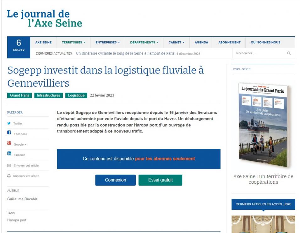 LU DANS LE JOURNAL DE L'AXE SEINE DU 22 février 2023