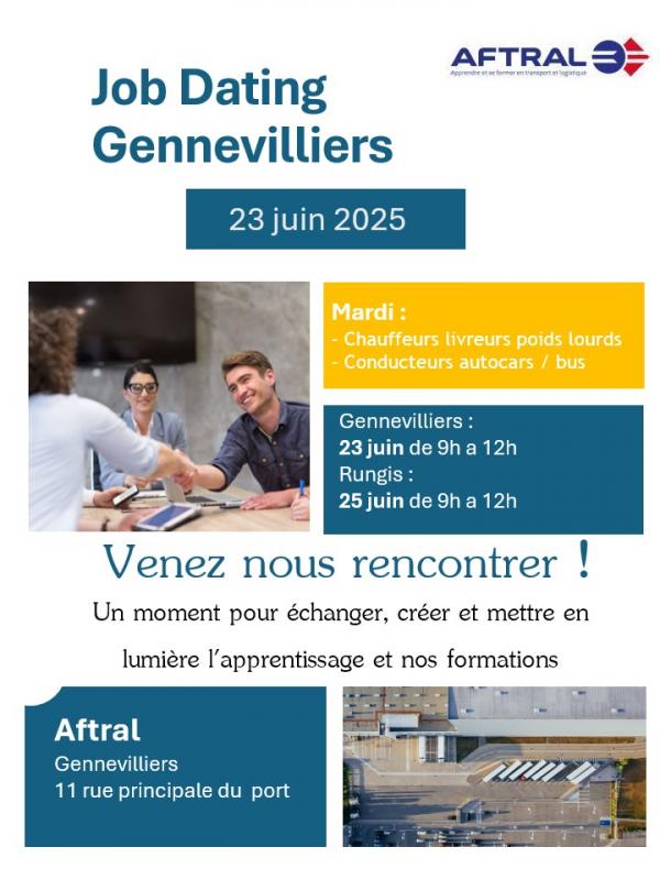 AFTRAL Gennevilliers : Invitation JOB DATING Mardi 23 Juin 2026. Recrutez vos futurs talents !