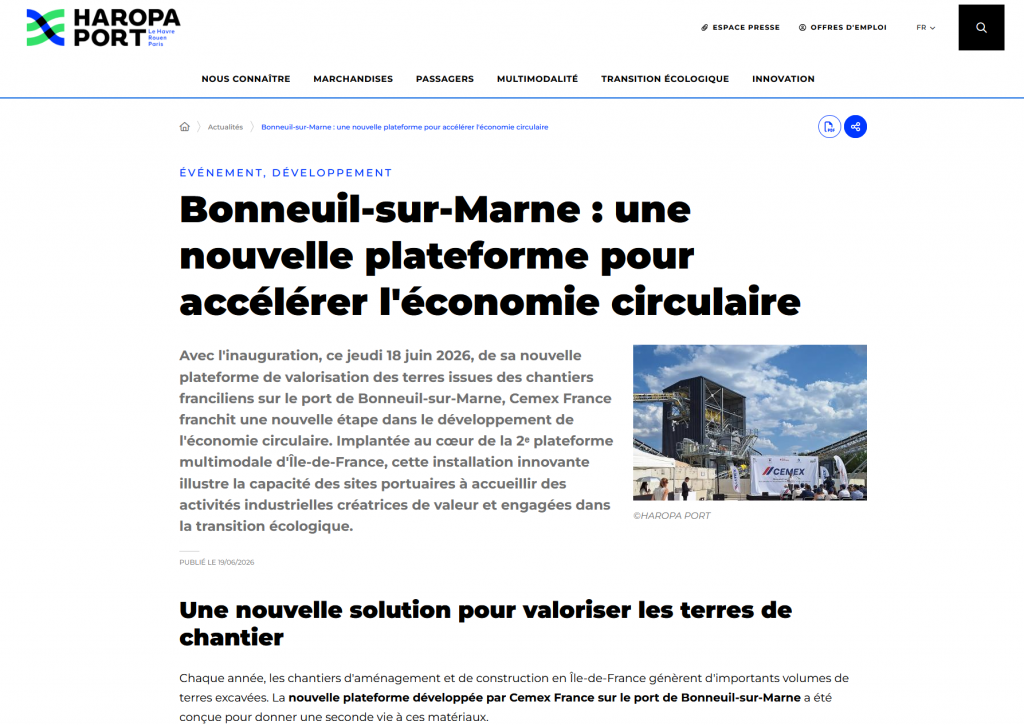 Bonneuil-sur-Marne : une nouvelle plateforme par CEMEX France pour accélérer l'économie circulaire