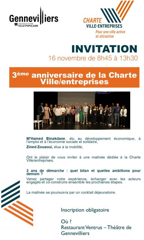 Charte Ville/entreprises : rendez-vous le 16 novembre pour le 3ème anniversaire