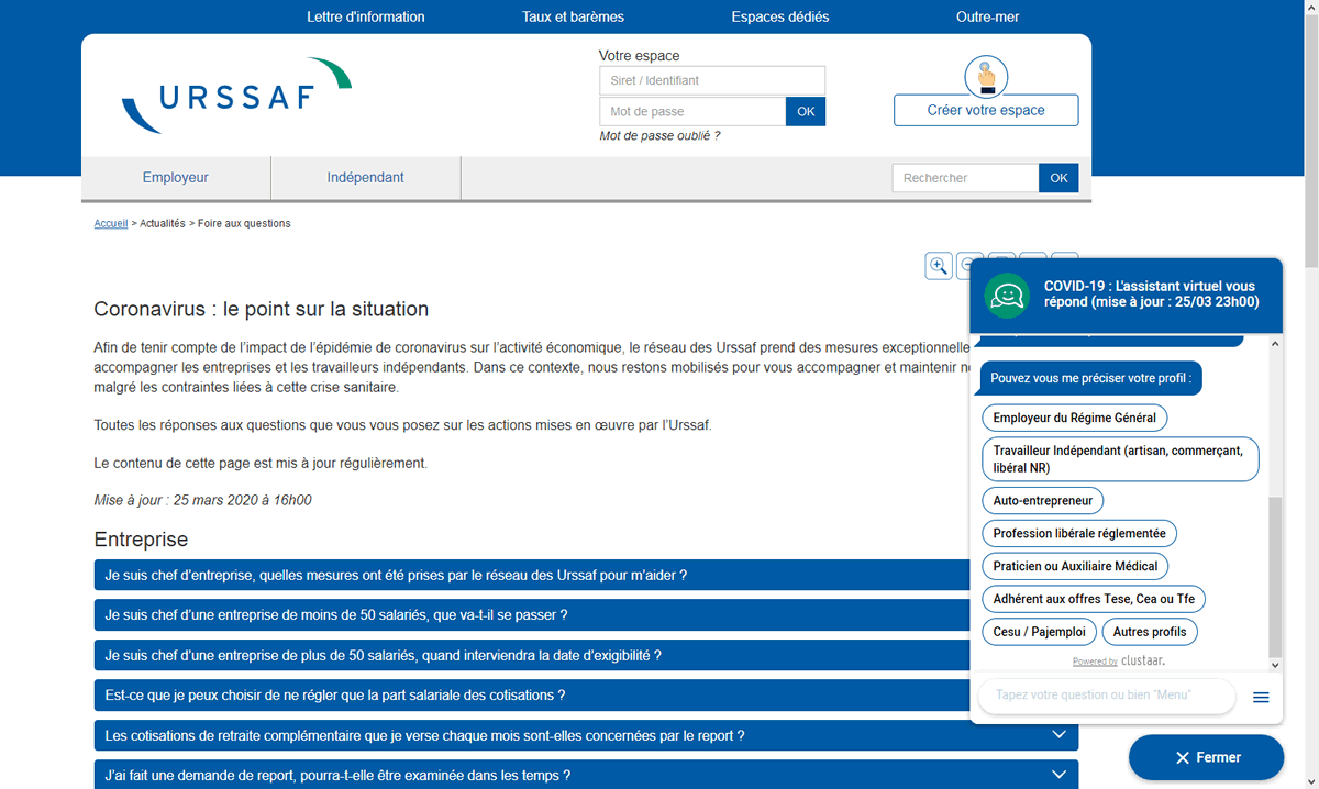 URSSAF, mesures exceptionnelles d'accompagnement des entreprises et indépendants