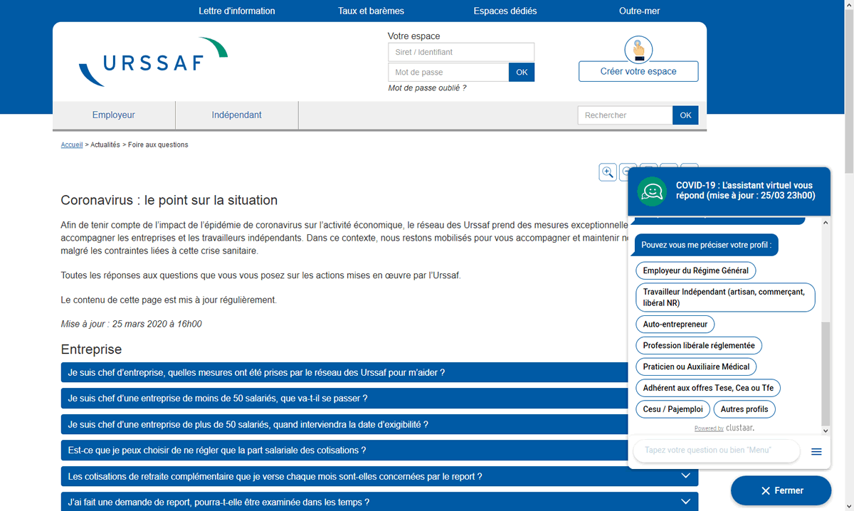 URSSAF, mesures exceptionnelles d'accompagnement des entreprises et indpendants